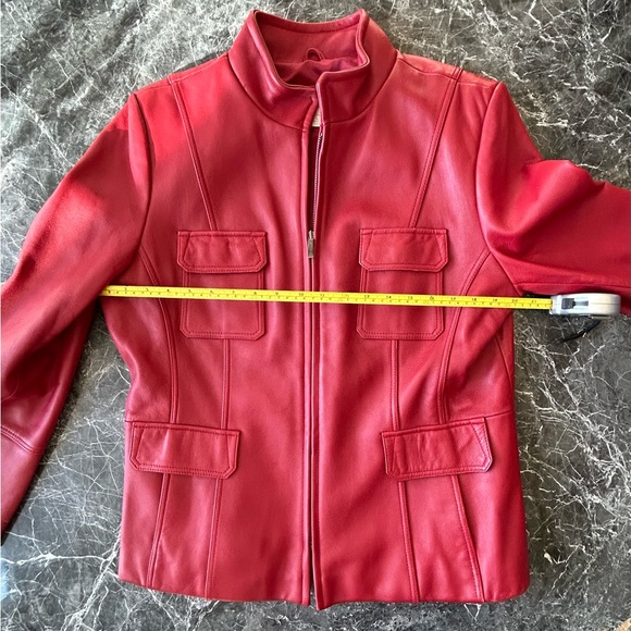 🔥Red genuine leather jacket Red color size Large Liz Claiborne - Picture 3 of 7